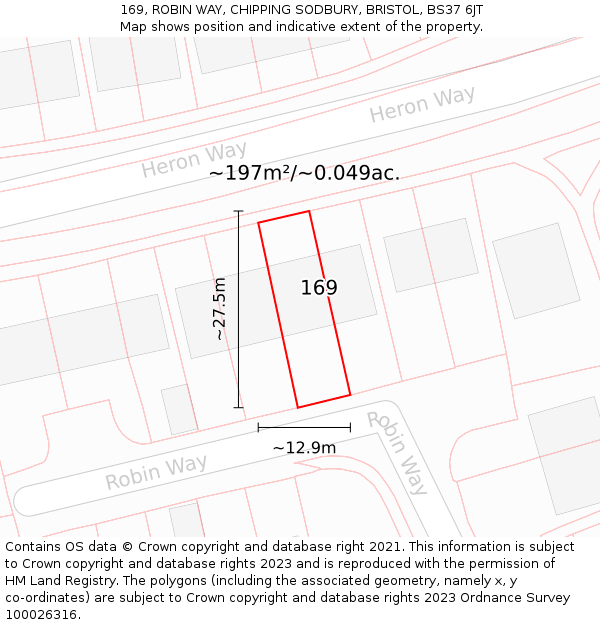 169, ROBIN WAY, CHIPPING SODBURY, BRISTOL, BS37 6JT: Plot and title map