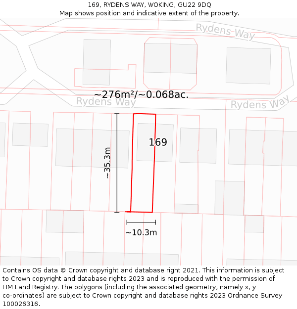 169, RYDENS WAY, WOKING, GU22 9DQ: Plot and title map