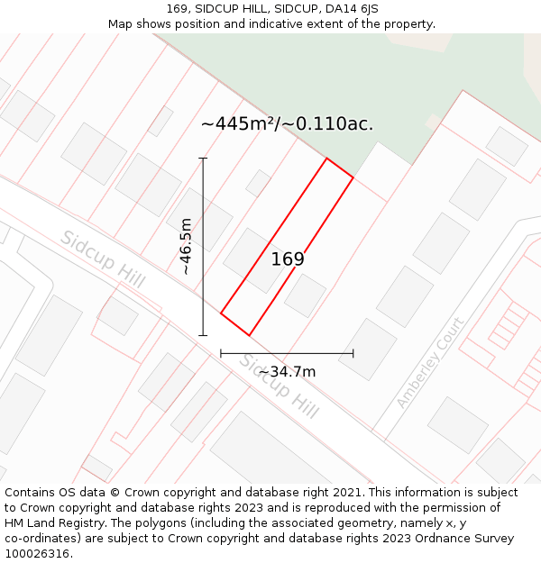 169, SIDCUP HILL, SIDCUP, DA14 6JS: Plot and title map