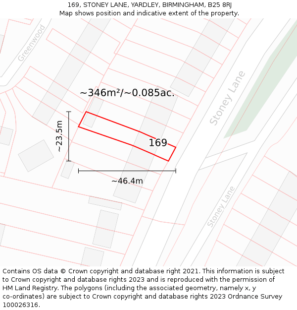 169, STONEY LANE, YARDLEY, BIRMINGHAM, B25 8RJ: Plot and title map