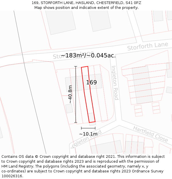 169, STORFORTH LANE, HASLAND, CHESTERFIELD, S41 0PZ: Plot and title map