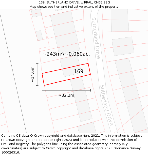 169, SUTHERLAND DRIVE, WIRRAL, CH62 8EG: Plot and title map