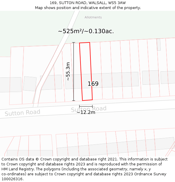 169, SUTTON ROAD, WALSALL, WS5 3AW: Plot and title map