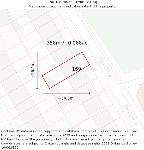 169, THE DRIVE, ILFORD, IG1 3PJ: Plot and title map