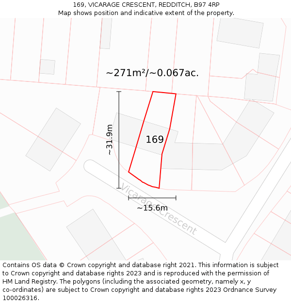 169, VICARAGE CRESCENT, REDDITCH, B97 4RP: Plot and title map