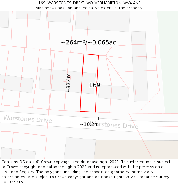 169, WARSTONES DRIVE, WOLVERHAMPTON, WV4 4NF: Plot and title map