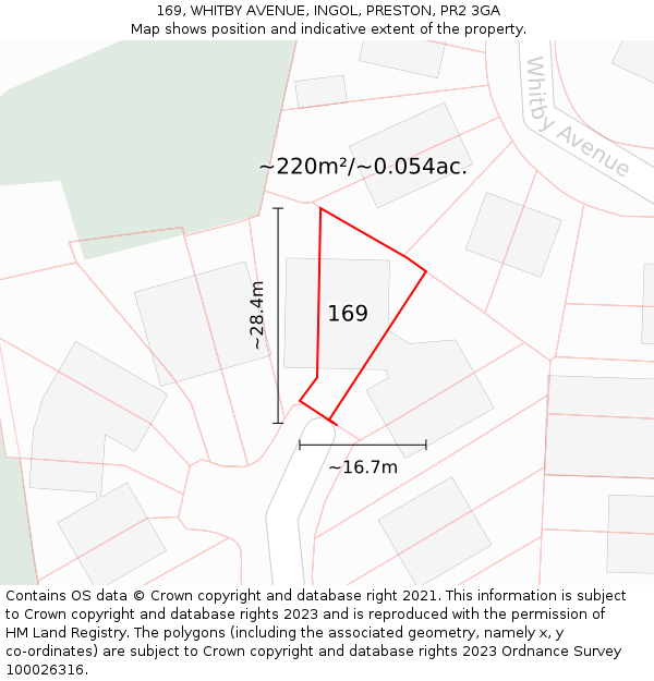 169, WHITBY AVENUE, INGOL, PRESTON, PR2 3GA: Plot and title map