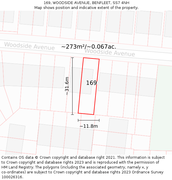 169, WOODSIDE AVENUE, BENFLEET, SS7 4NH: Plot and title map