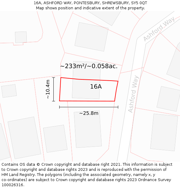 16A, ASHFORD WAY, PONTESBURY, SHREWSBURY, SY5 0QT: Plot and title map