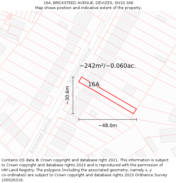 16A, BRICKSTEED AVENUE, DEVIZES, SN10 3AE: Plot and title map