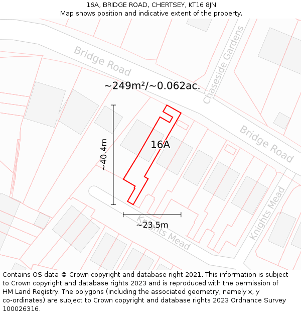 16A, BRIDGE ROAD, CHERTSEY, KT16 8JN: Plot and title map