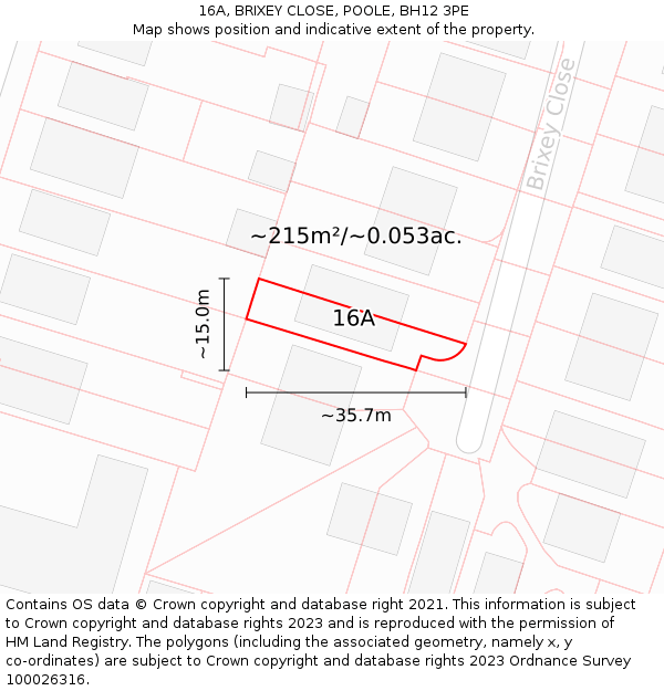 16A, BRIXEY CLOSE, POOLE, BH12 3PE: Plot and title map