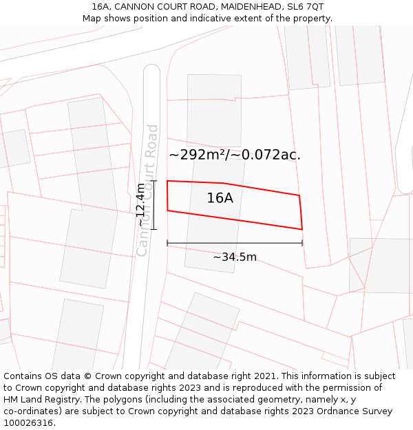 16A, CANNON COURT ROAD, MAIDENHEAD, SL6 7QT: Plot and title map