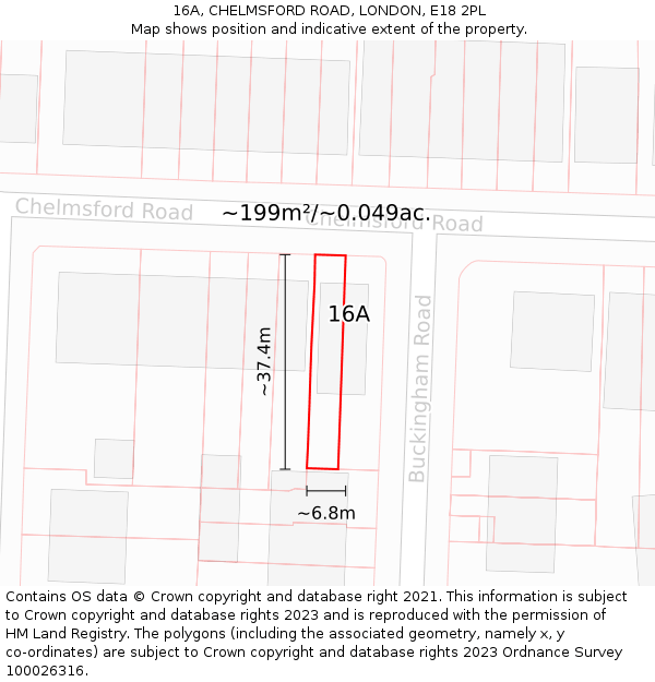 16A, CHELMSFORD ROAD, LONDON, E18 2PL: Plot and title map