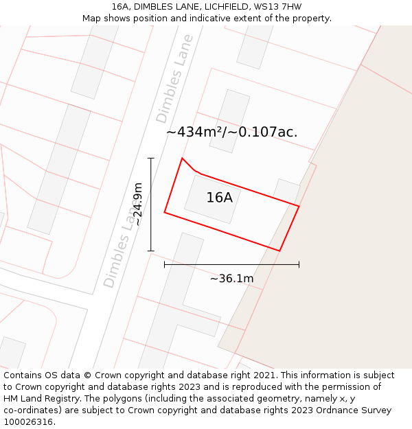 16A, DIMBLES LANE, LICHFIELD, WS13 7HW: Plot and title map