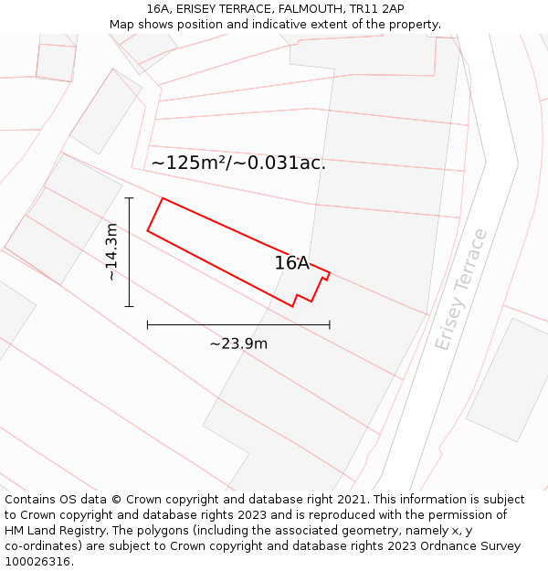 16A, ERISEY TERRACE, FALMOUTH, TR11 2AP: Plot and title map