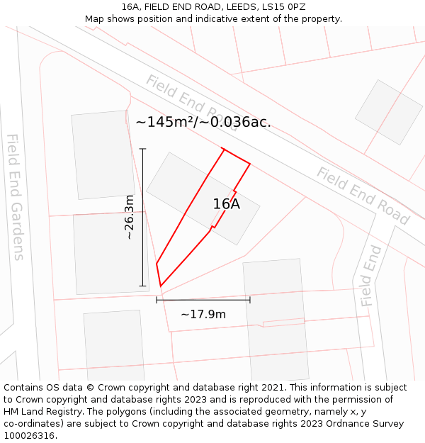 16A, FIELD END ROAD, LEEDS, LS15 0PZ: Plot and title map