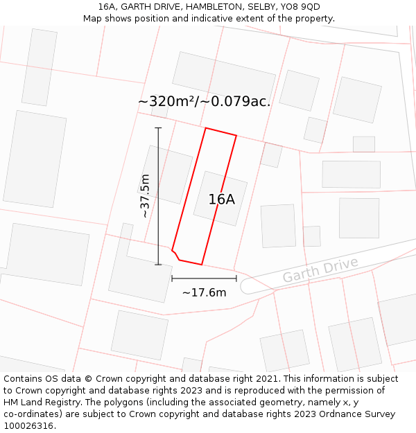16A, GARTH DRIVE, HAMBLETON, SELBY, YO8 9QD: Plot and title map