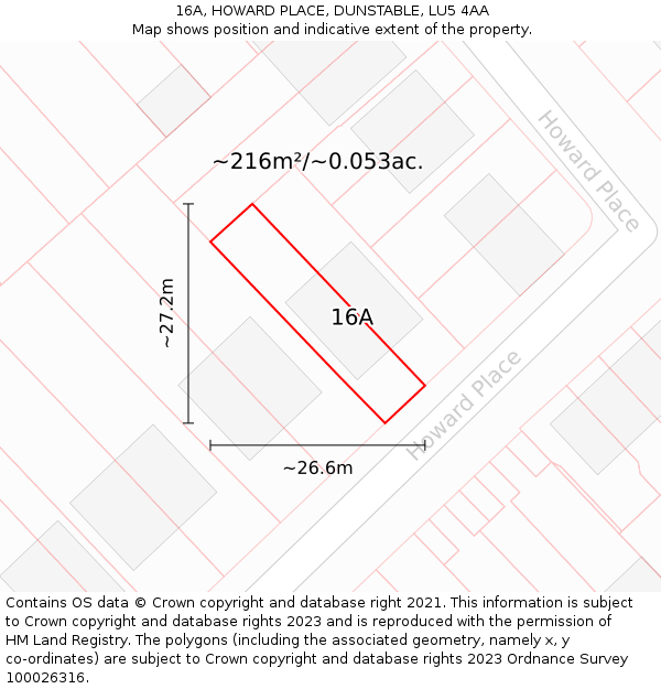 16A, HOWARD PLACE, DUNSTABLE, LU5 4AA: Plot and title map