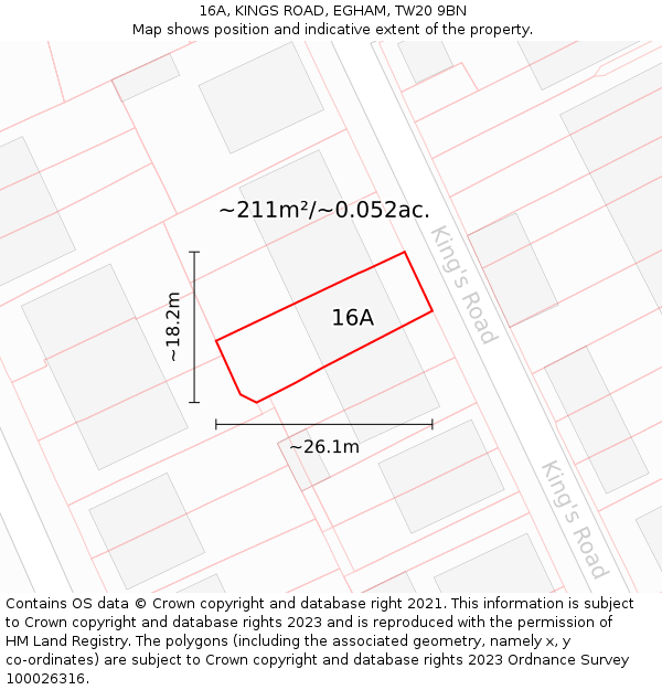 16A, KINGS ROAD, EGHAM, TW20 9BN: Plot and title map