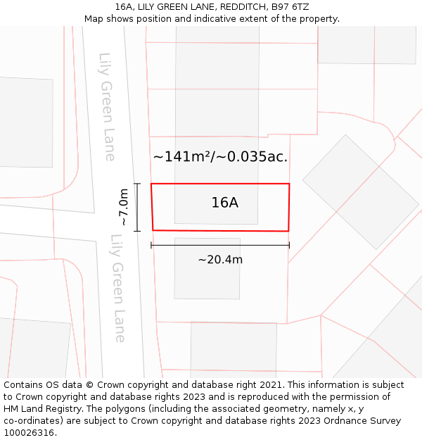 16A, LILY GREEN LANE, REDDITCH, B97 6TZ: Plot and title map