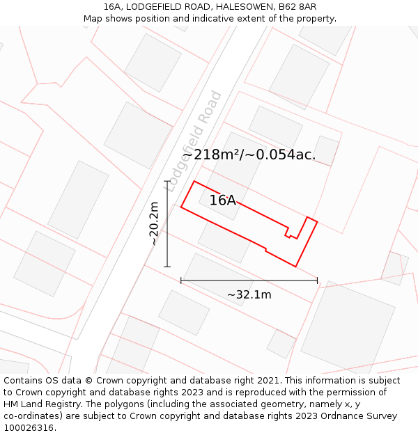 16A, LODGEFIELD ROAD, HALESOWEN, B62 8AR: Plot and title map