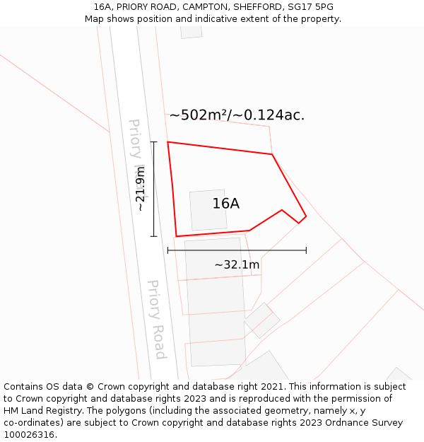 16A, PRIORY ROAD, CAMPTON, SHEFFORD, SG17 5PG: Plot and title map