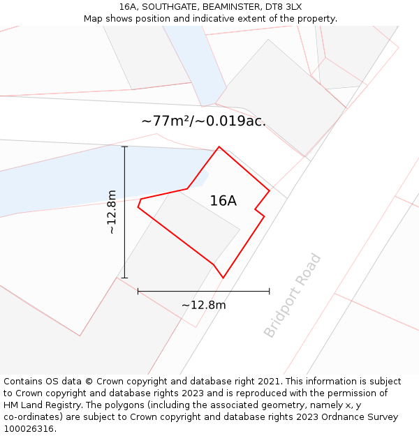 16A, SOUTHGATE, BEAMINSTER, DT8 3LX: Plot and title map