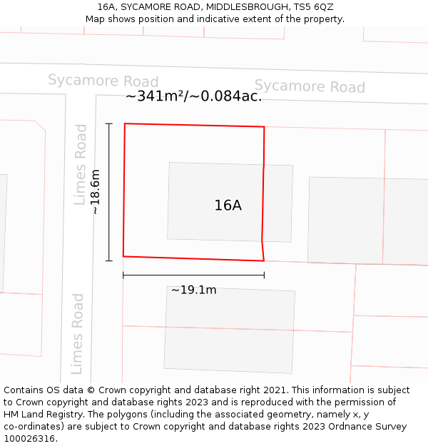 16A, SYCAMORE ROAD, MIDDLESBROUGH, TS5 6QZ: Plot and title map