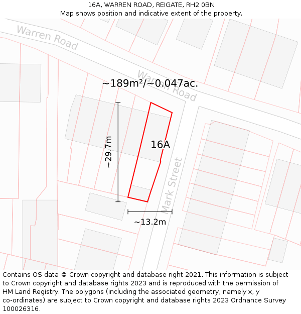 16A, WARREN ROAD, REIGATE, RH2 0BN: Plot and title map