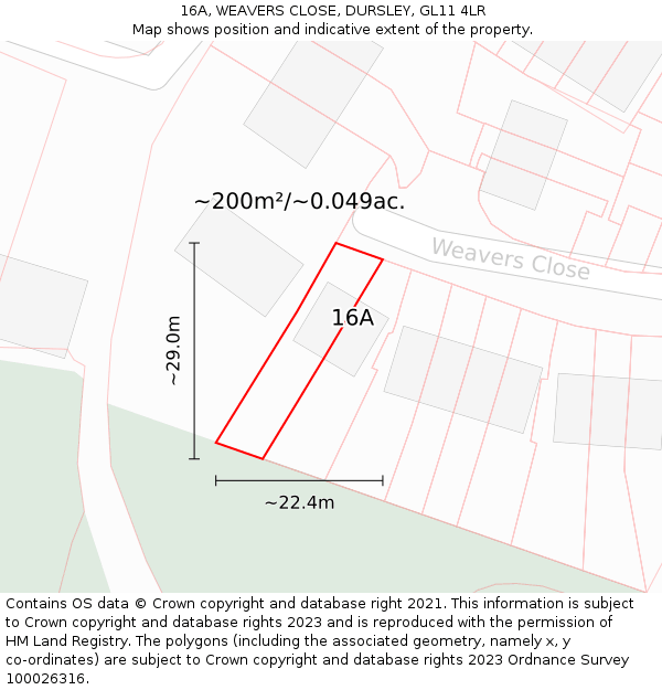 16A, WEAVERS CLOSE, DURSLEY, GL11 4LR: Plot and title map