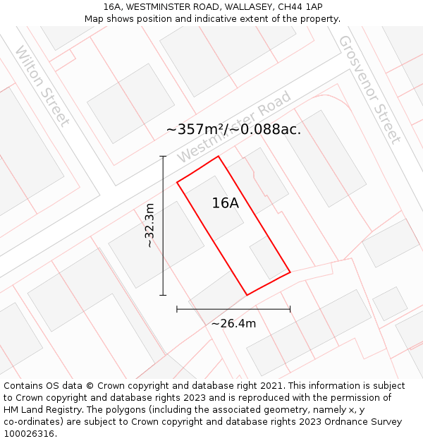 16A, WESTMINSTER ROAD, WALLASEY, CH44 1AP: Plot and title map
