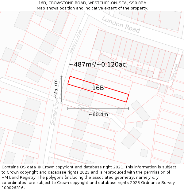16B, CROWSTONE ROAD, WESTCLIFF-ON-SEA, SS0 8BA: Plot and title map