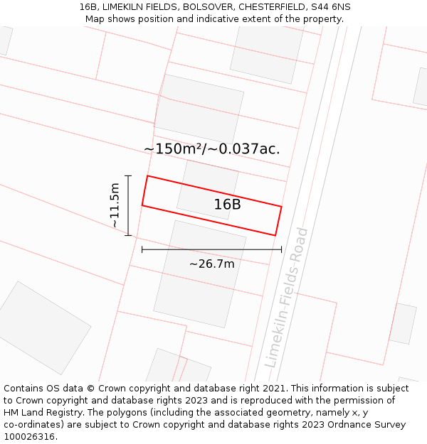 16B, LIMEKILN FIELDS, BOLSOVER, CHESTERFIELD, S44 6NS: Plot and title map