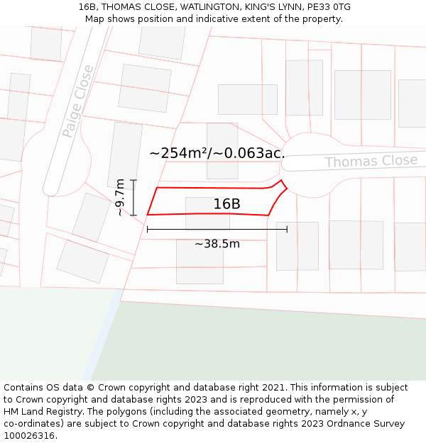 16B, THOMAS CLOSE, WATLINGTON, KING'S LYNN, PE33 0TG: Plot and title map