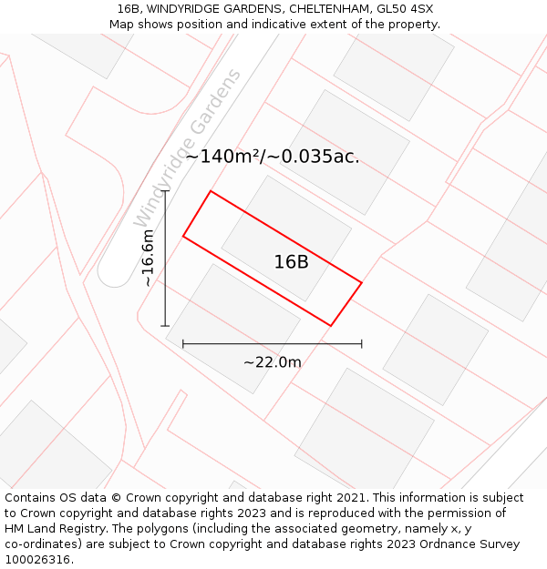 16B, WINDYRIDGE GARDENS, CHELTENHAM, GL50 4SX: Plot and title map