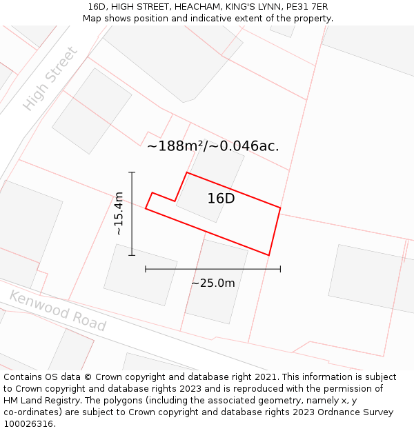 16D, HIGH STREET, HEACHAM, KING'S LYNN, PE31 7ER: Plot and title map