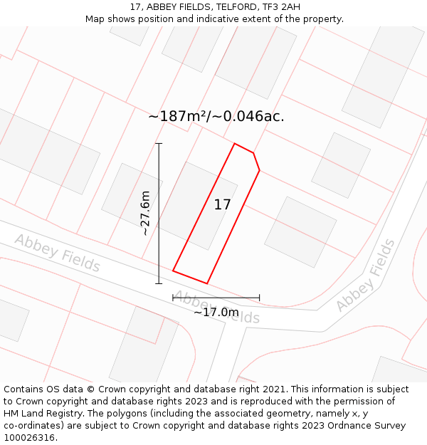 17, ABBEY FIELDS, TELFORD, TF3 2AH: Plot and title map
