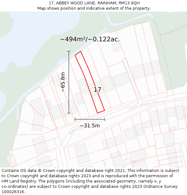 17, ABBEY WOOD LANE, RAINHAM, RM13 9QH: Plot and title map