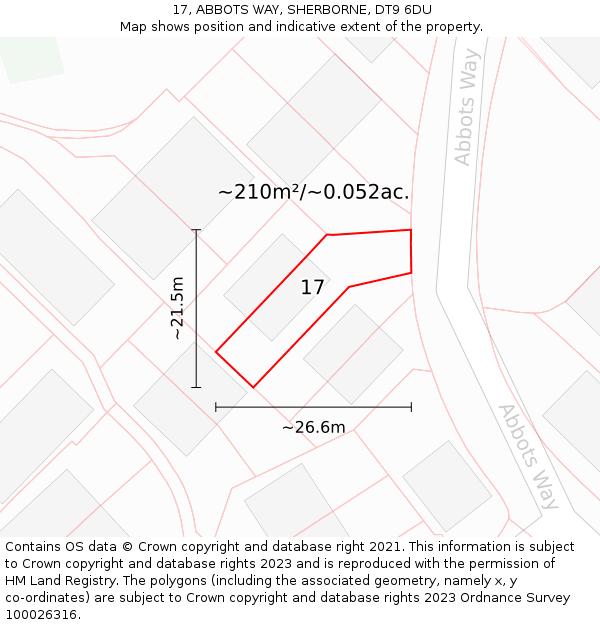17, ABBOTS WAY, SHERBORNE, DT9 6DU: Plot and title map