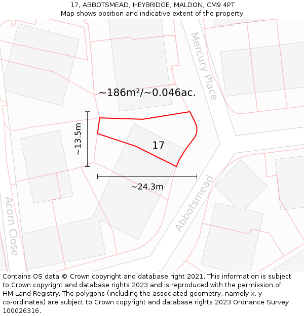 17, ABBOTSMEAD, HEYBRIDGE, MALDON, CM9 4PT: Plot and title map