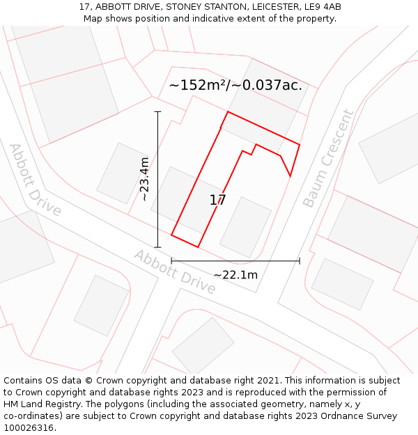 17, ABBOTT DRIVE, STONEY STANTON, LEICESTER, LE9 4AB: Plot and title map