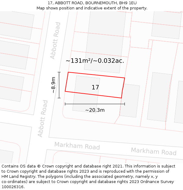 17, ABBOTT ROAD, BOURNEMOUTH, BH9 1EU: Plot and title map