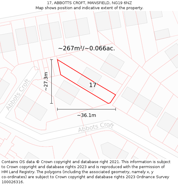 17, ABBOTTS CROFT, MANSFIELD, NG19 6NZ: Plot and title map
