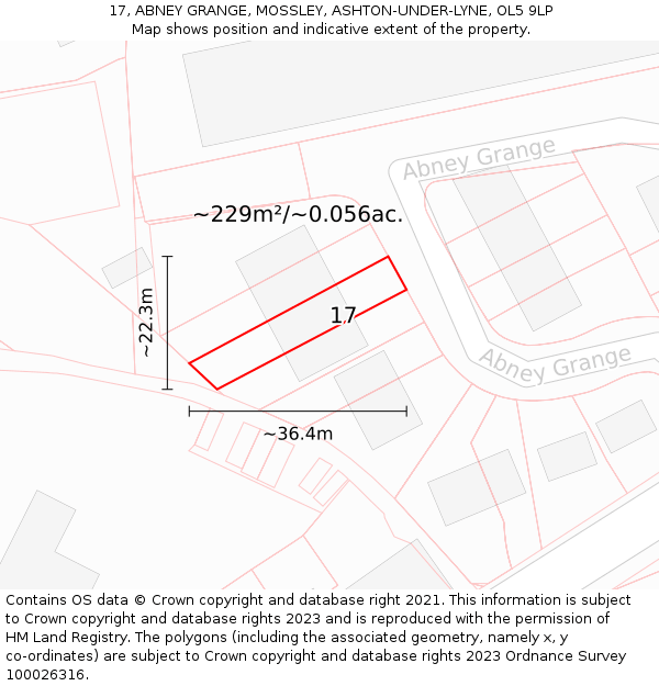 17, ABNEY GRANGE, MOSSLEY, ASHTON-UNDER-LYNE, OL5 9LP: Plot and title map