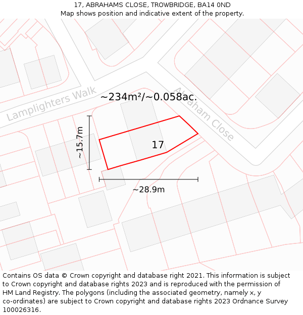 17, ABRAHAMS CLOSE, TROWBRIDGE, BA14 0ND: Plot and title map