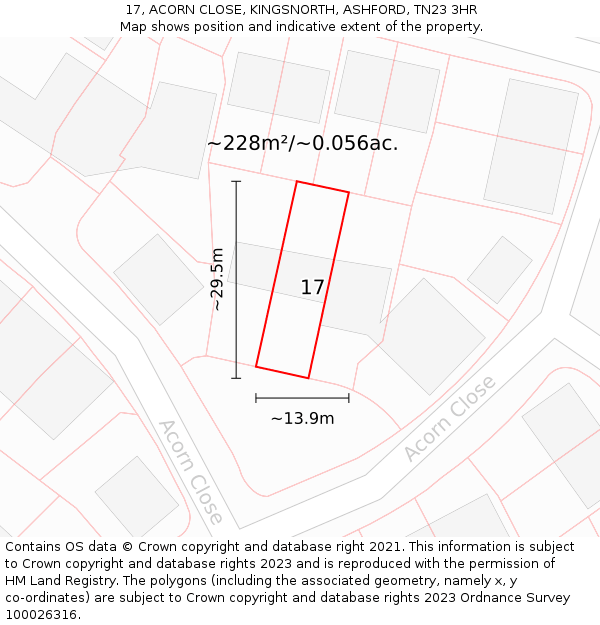 17, ACORN CLOSE, KINGSNORTH, ASHFORD, TN23 3HR: Plot and title map