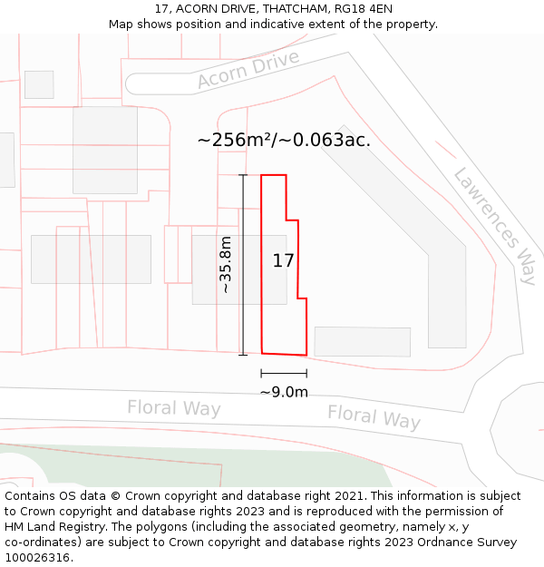 17, ACORN DRIVE, THATCHAM, RG18 4EN: Plot and title map
