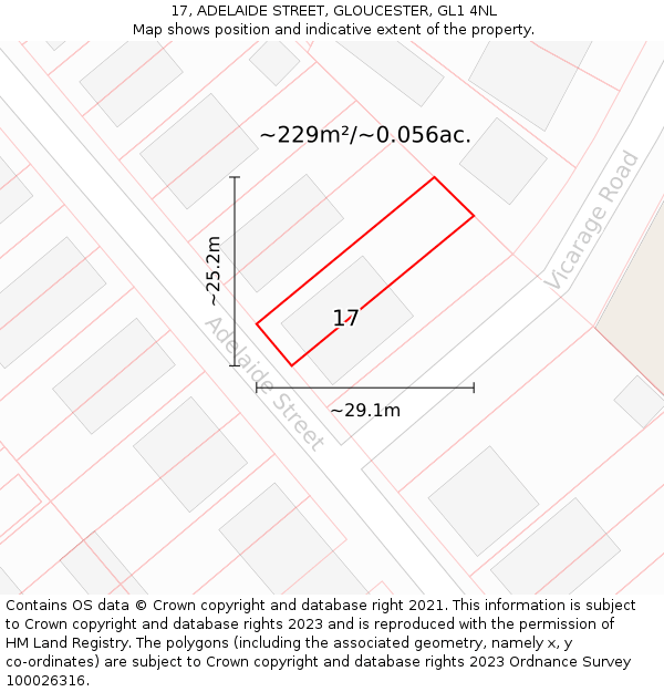 17, ADELAIDE STREET, GLOUCESTER, GL1 4NL: Plot and title map