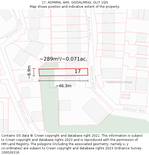 17, ADMIRAL WAY, GODALMING, GU7 1QN: Plot and title map
